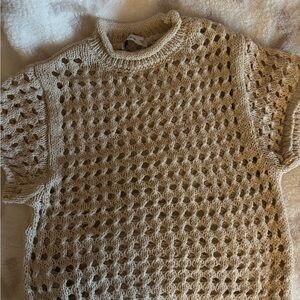Mango Open-Knit Gold Shimmer Top